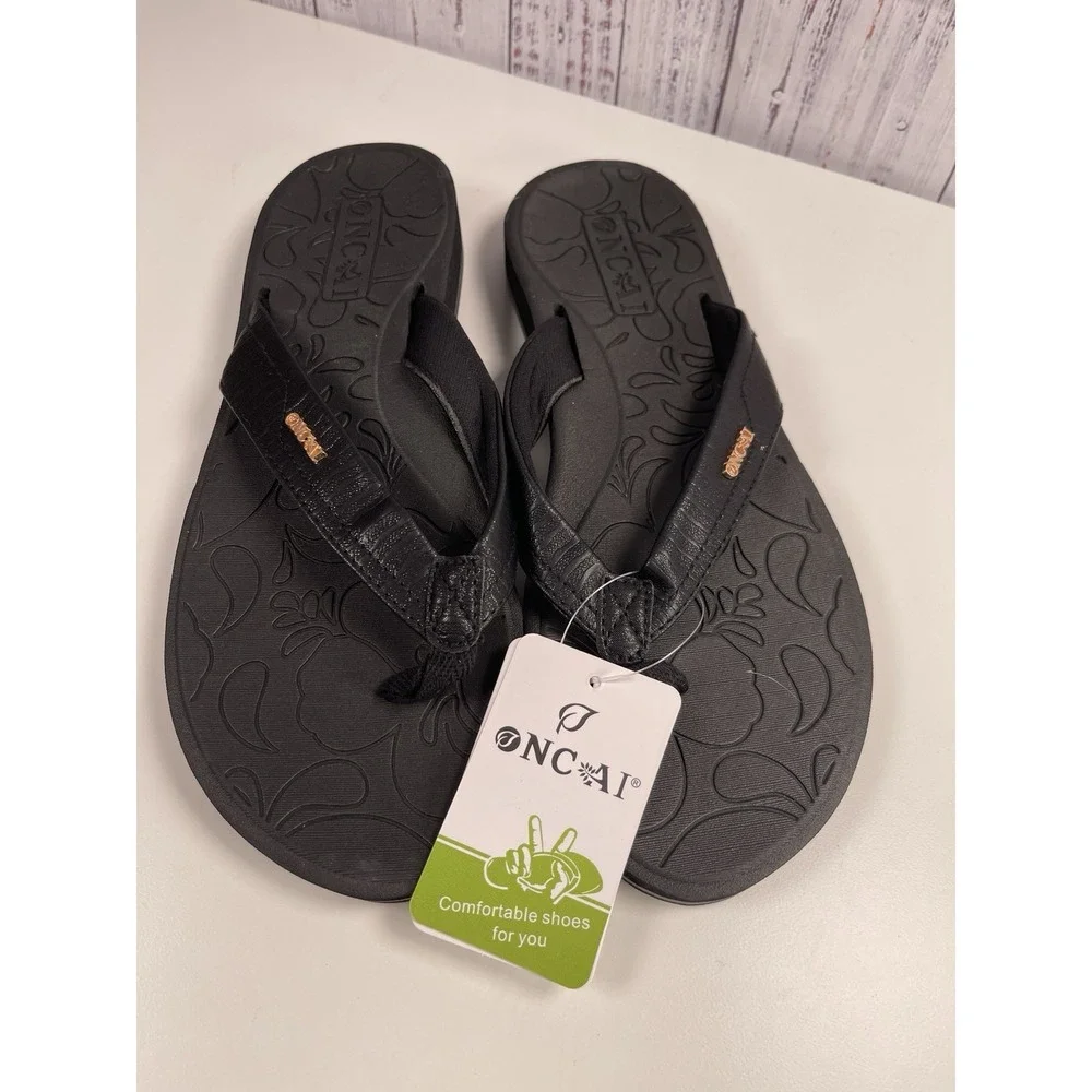 Womens size 8.5 Yoga Flip Flops Cushion Mat Footbed Platinum Wear Resist ONCAI